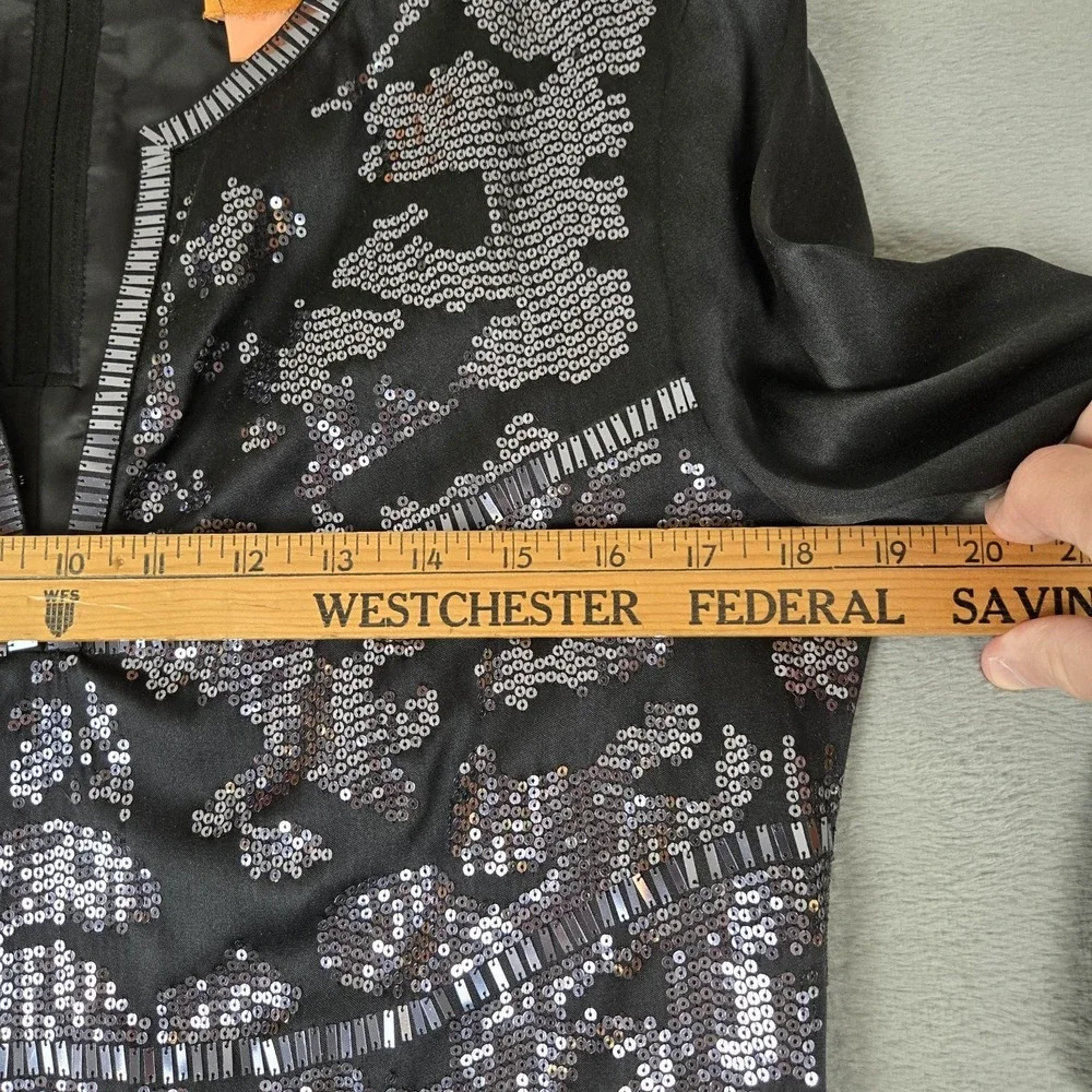 Tory Burch‎ Dress Women's 8 Silk Black Embellished Sequin Long Sleeve